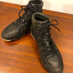 Sorel Harlow Black Leather Lace Up Ankle Boots Size 9